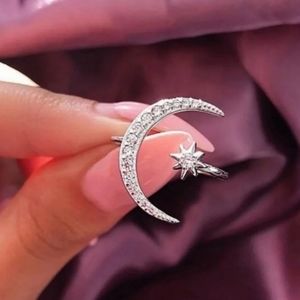 Cresent Moon and Star Ring- 925 Sterling 4-12